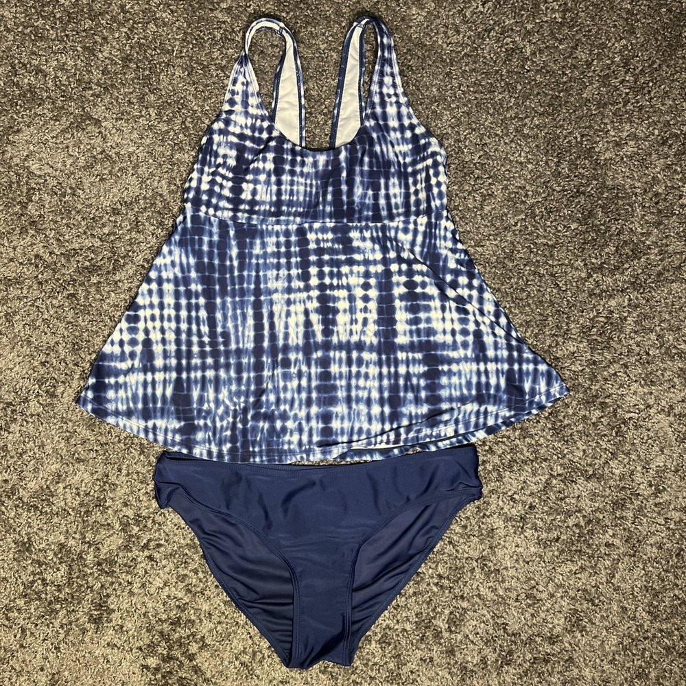 Women's‎ Bobbie Brooks Ladies Blue/White Tankini Sz XL Tie-Dye -missing Pads